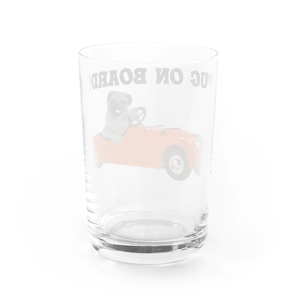 犬グッズの店しえるぶるーのレーシングカーに乗った黒パグ Water Glass :back