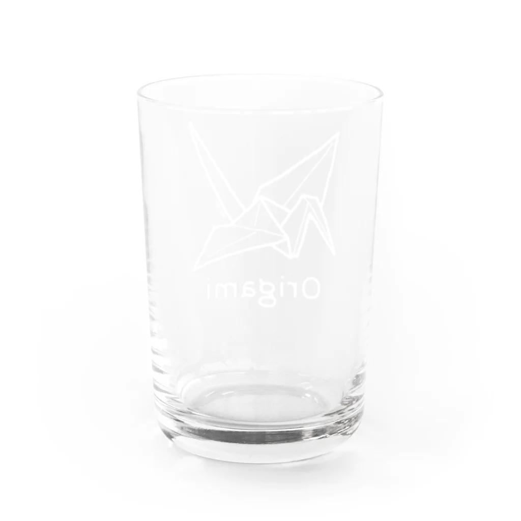 MrKShirtsのOrigami (折り紙鶴) 白デザイン Water Glass :back