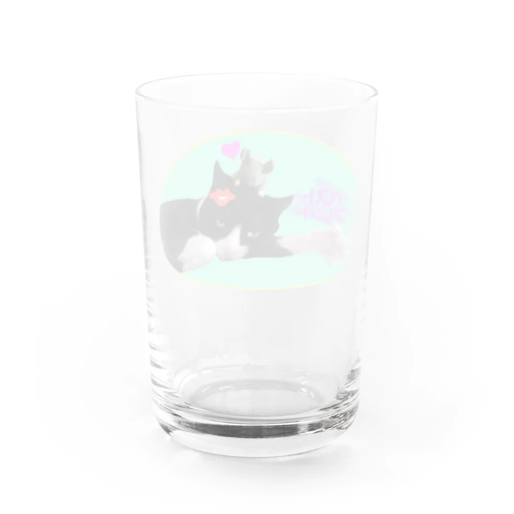 Kaeru Craftのベストフレンド ネコ丸とネズミ(グリーン) Water Glass :back