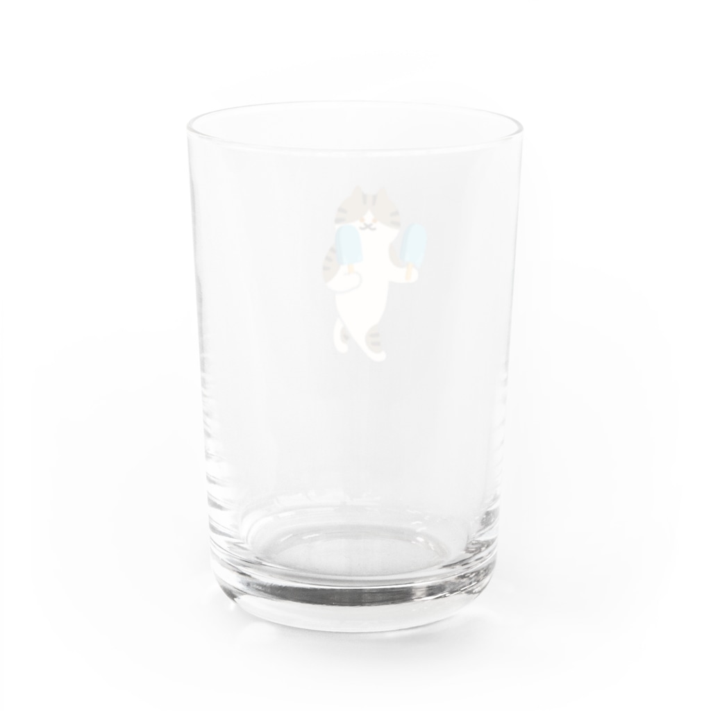SUIMINグッズのお店のソーダアイスを意気揚々と運ぶねこ Water Glass :back