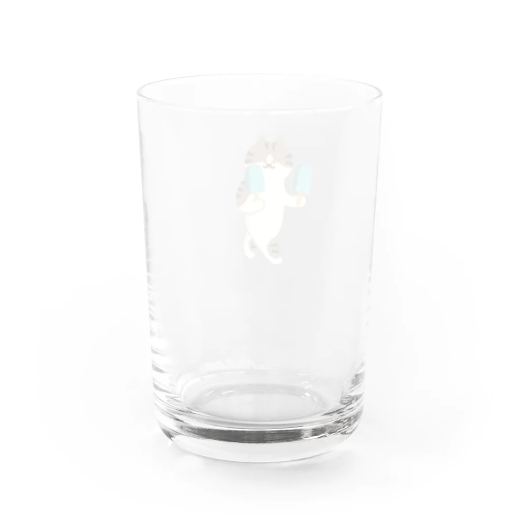 SUIMINグッズのお店のソーダアイスを意気揚々と運ぶねこ Water Glass :back