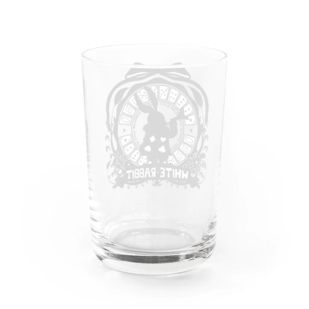 Cɐkeccooのカレッジ風★不思議の国のアリス★ホワイトラビット‐黒 Water Glass :back