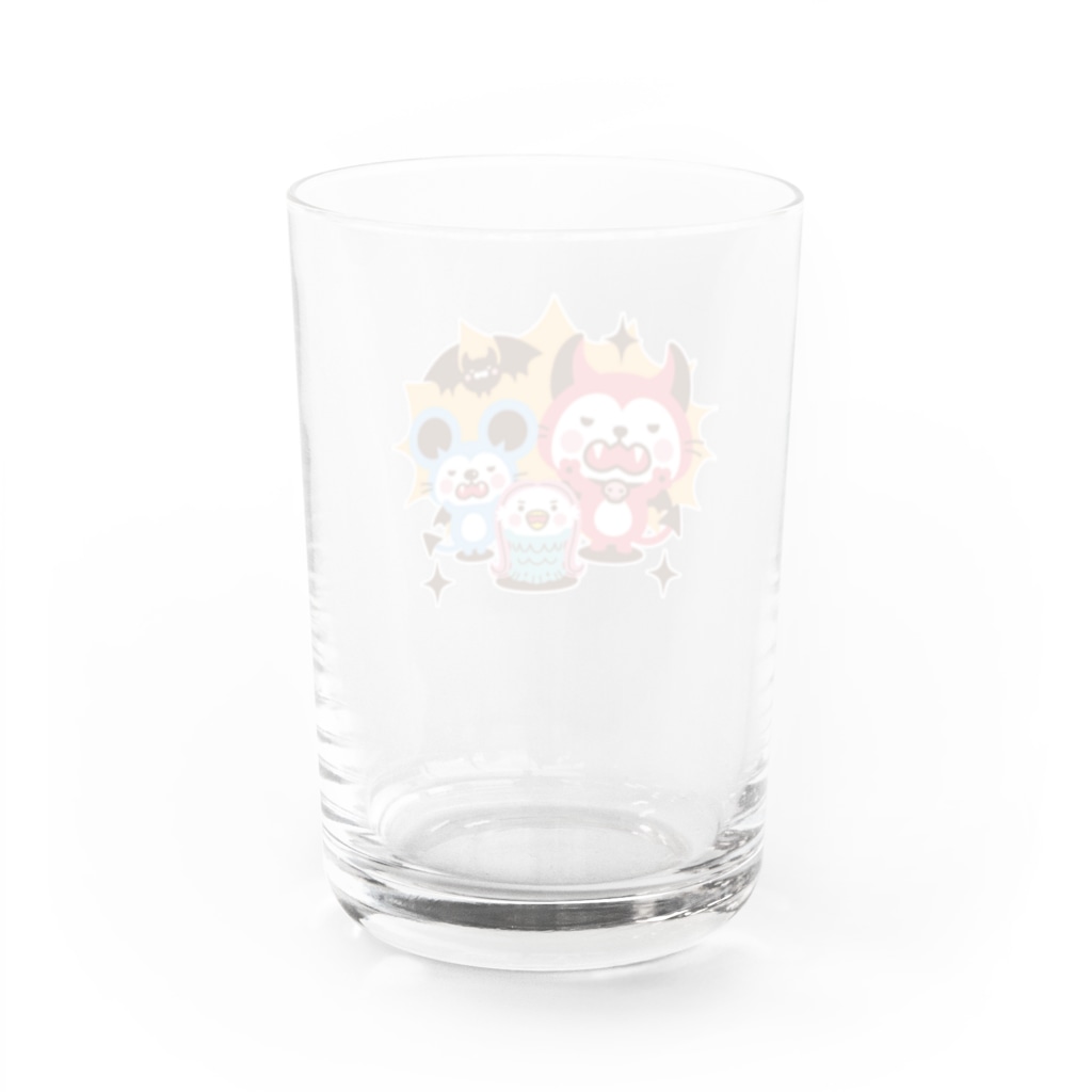ミニマムユニヴァース@SUZURIのデビねこくんとデビねずちゃん グラス アマビエ Water Glass :back