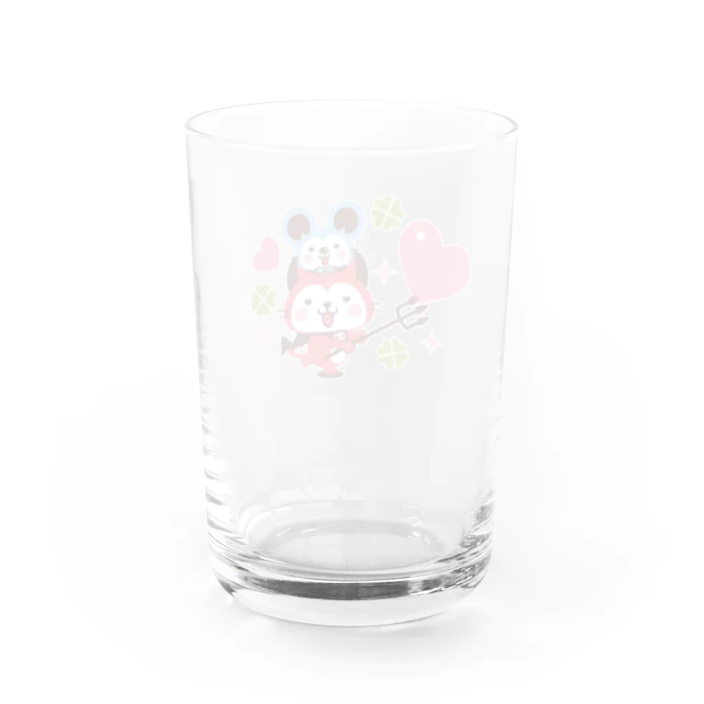 ミニマムユニヴァース@SUZURIのデビねこくんとデビねずちゃん グラス ハート Water Glass :back