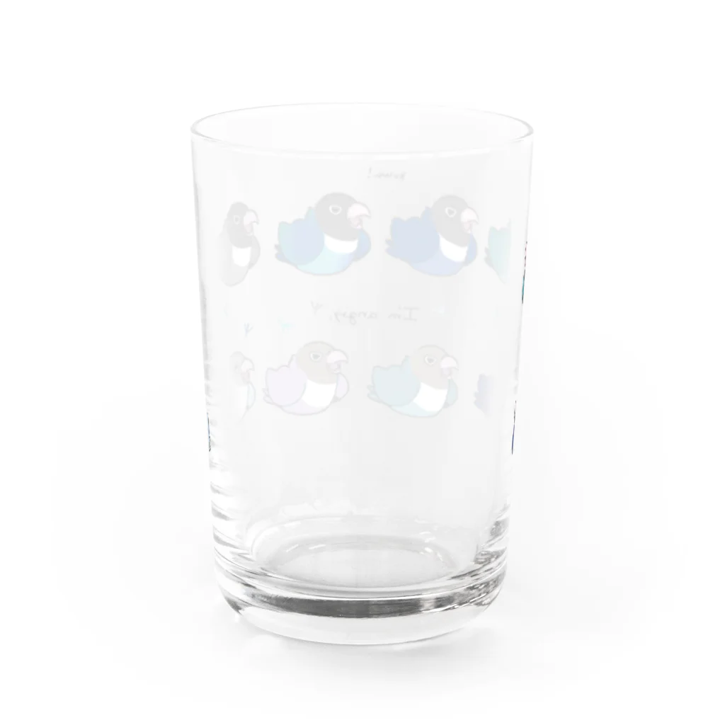 おりすの巣のアングリーラブバード　ボタンインコ達（ブルー） Water Glass :back