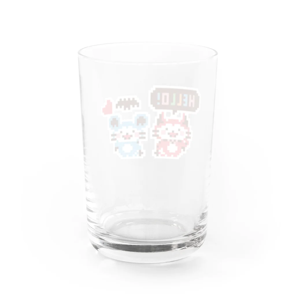 ミニマムユニヴァース@SUZURIのデビねこくんとデビねずちゃんドット絵 グラス Water Glass :back