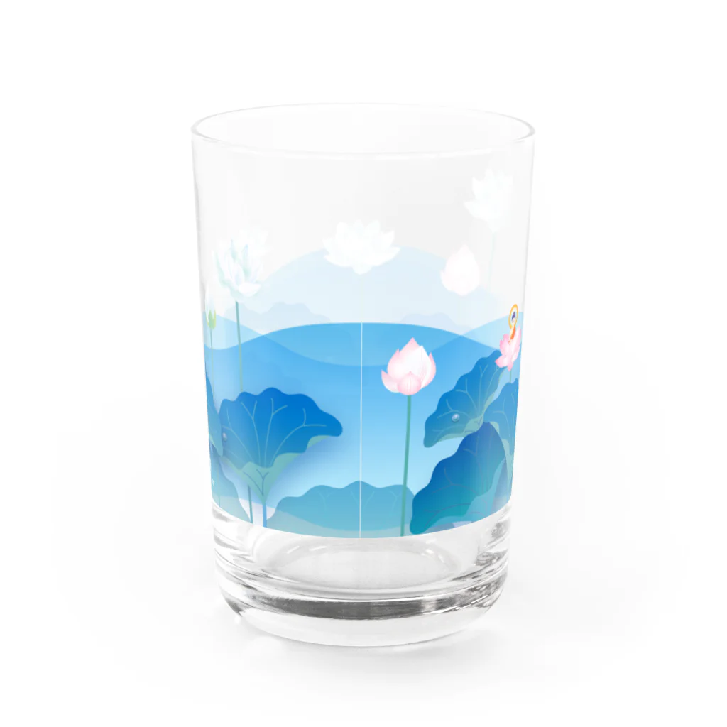 くねくね道の蓮とお釈迦様（グラス）ブルー Water Glass :back