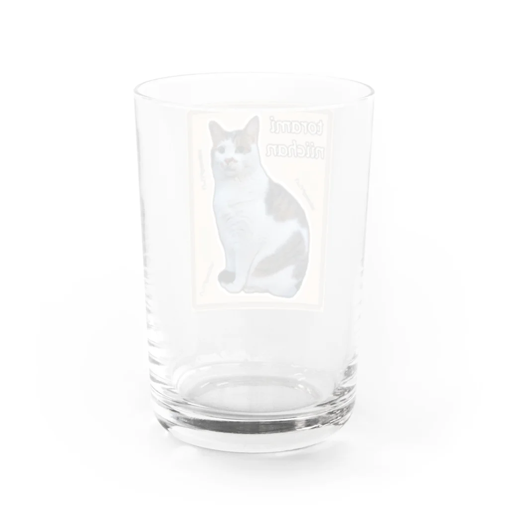 nekousagi*∩..∩のトラミ兄ちゃん自画像(ベージュ)【nekousagi*∩..∩ロゴ入りです】 Water Glass :back