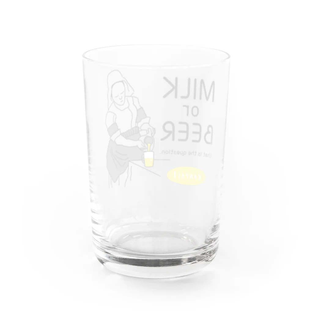 ビールとアート TM-3 Designの名画 × BEER（牛乳を注ぐ女・牛乳かビールか、それが問題だ。）黒線画 Water Glass :back