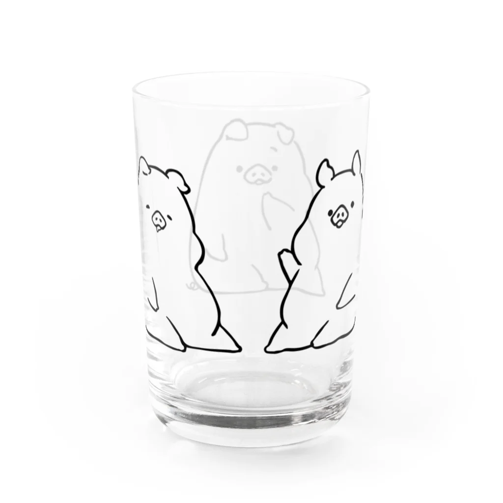 前髪ぱっつん◆SUZURI店の3匹の豚 Water Glass :back