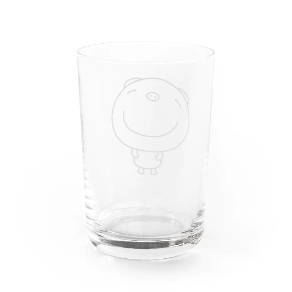 nijishokuninのなかいさんちのぶた(ありがとう)黒 Water Glass :back