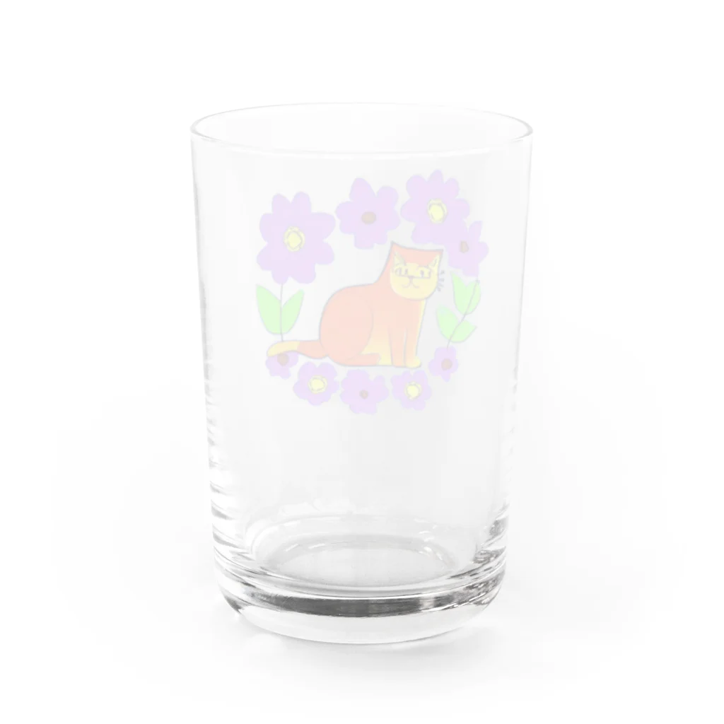 宇宙猫の花と猫 Water Glass :back