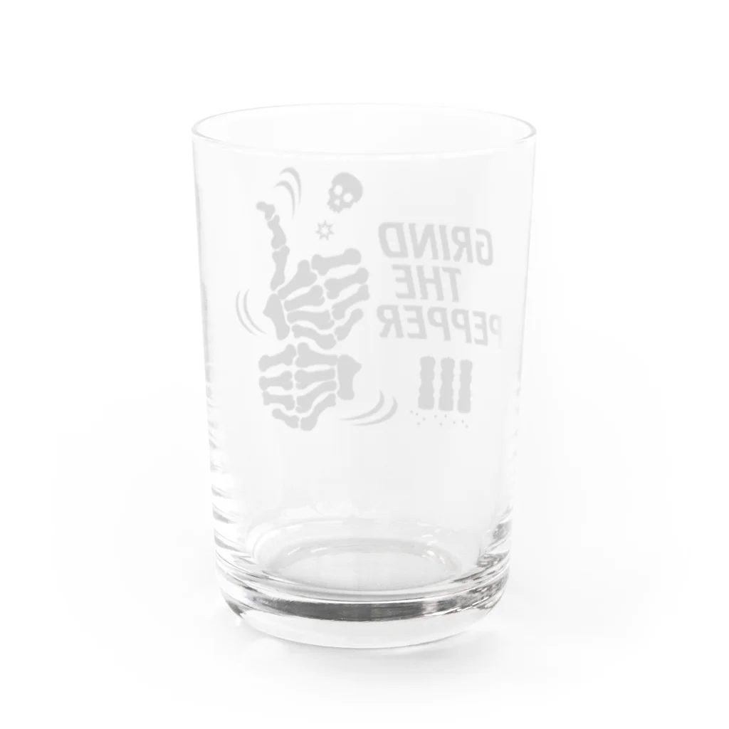 オノマトピアのペッパーミル・パフォーマンス（骨タイプ）GRIND THE PEPPER・文字黒 Water Glass :back