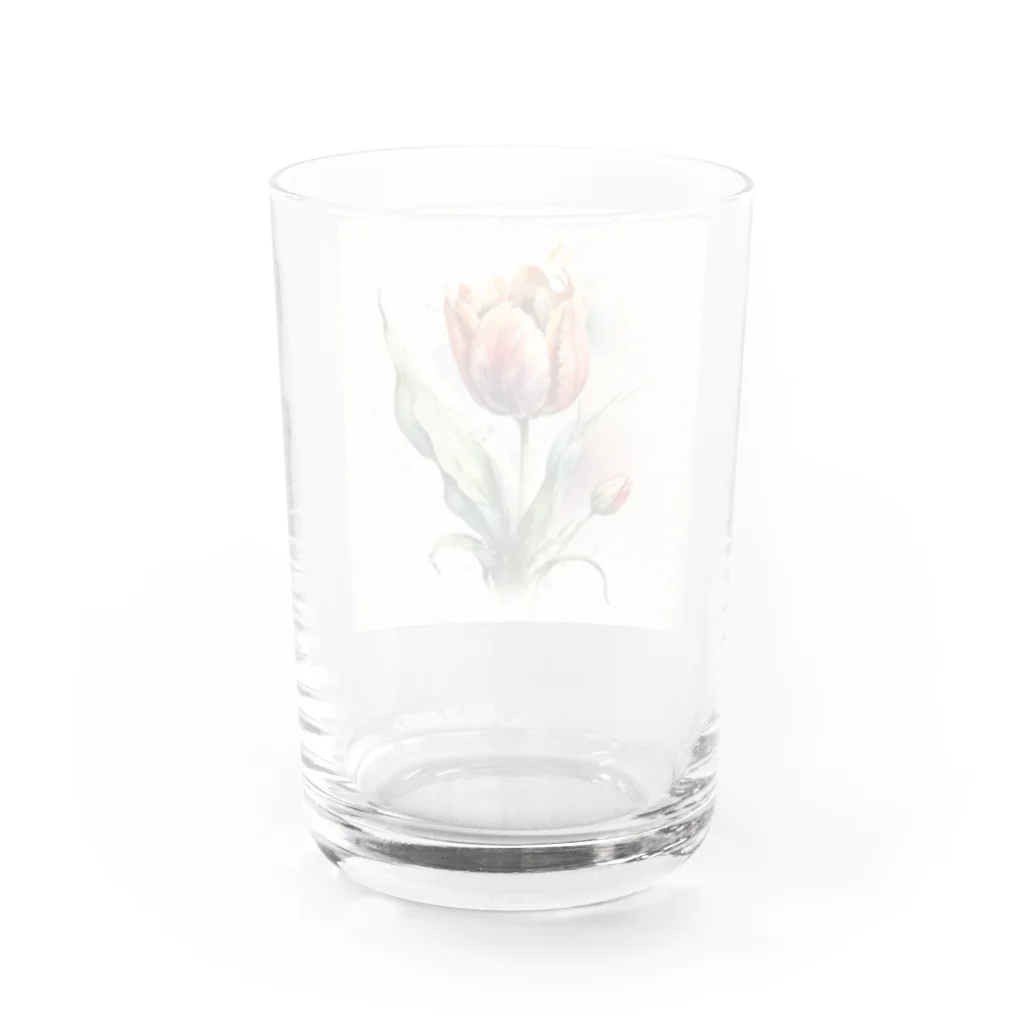 Cat &Flower_illustrationのレトロで美しい水彩のチューリップ Water Glass :back