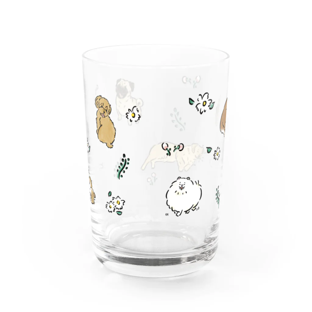 omamiの犬とお花柄 Water Glass :back