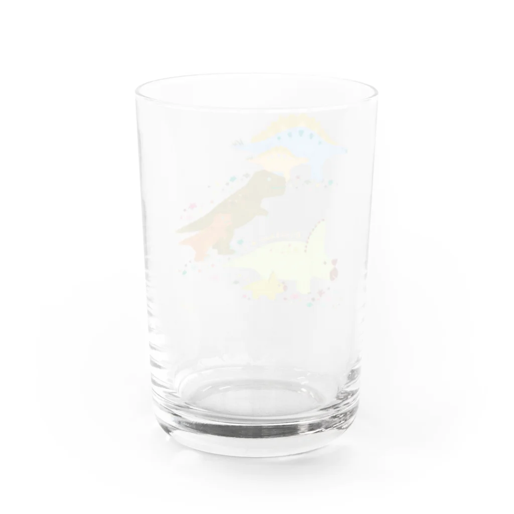 下間文恵イラストレーターの恐竜の親子 Water Glass :back