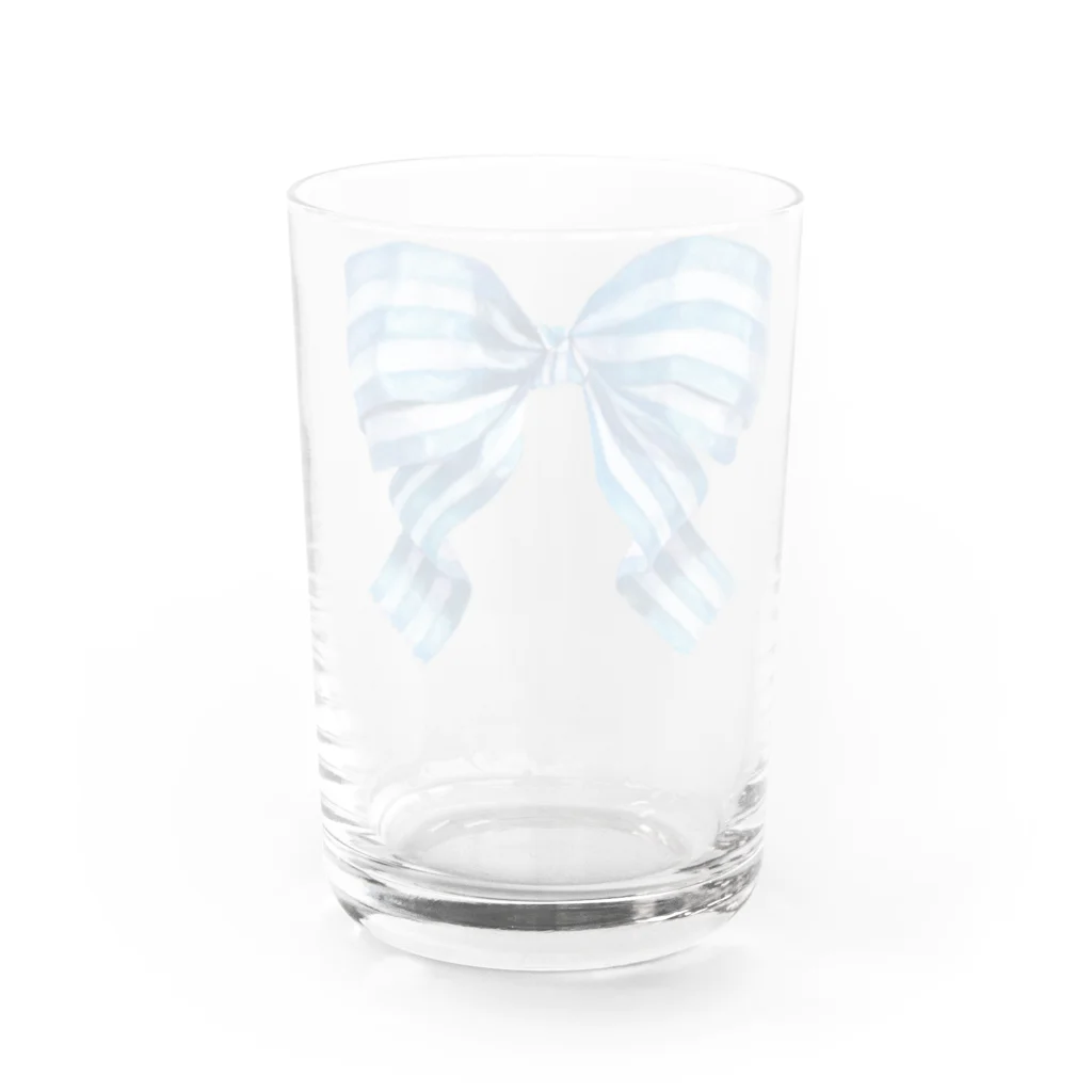 HosoMitsu-painterの水色のストライプリボン Water Glass :back