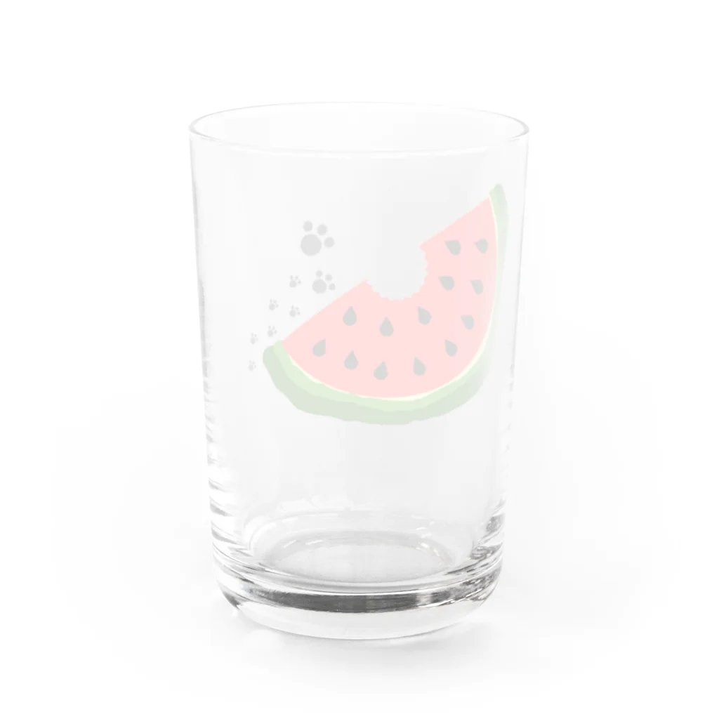 三毛猫ムタくんのスイカと猫の足跡 Water Glass :back