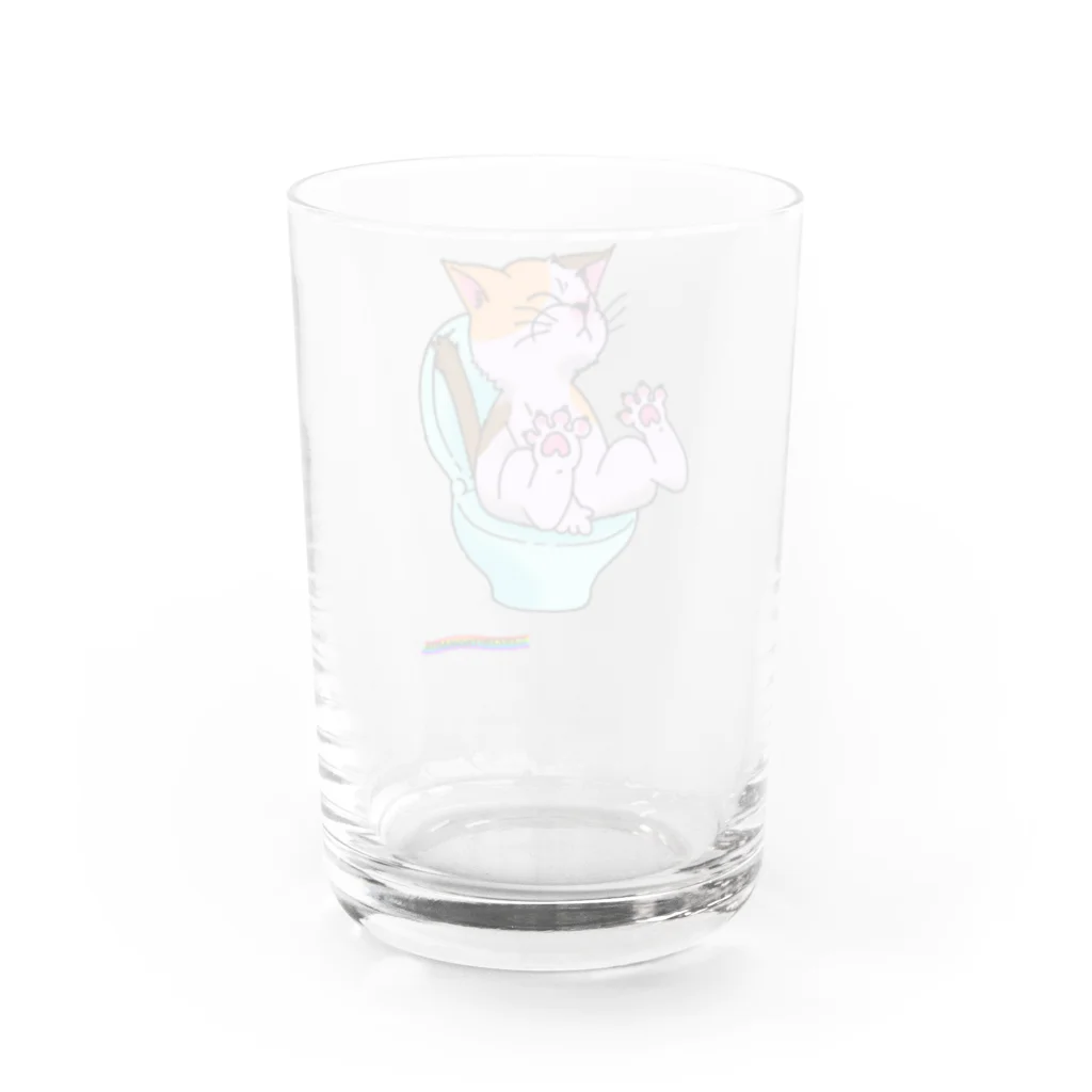 NITROMANIAのふんばりにゃん（三毛猫） Water Glass :back