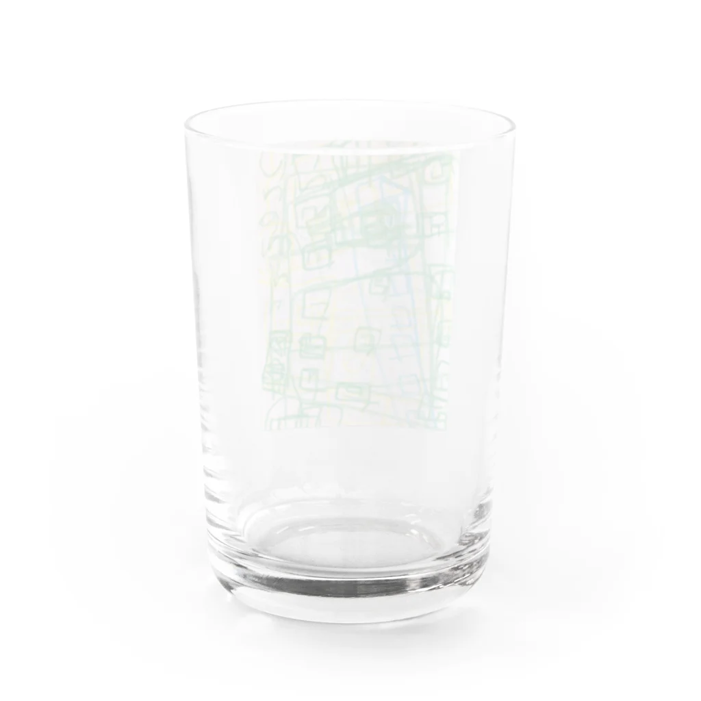 なすこのクレヨンエレベーター、緑と黄色 Water Glass :back