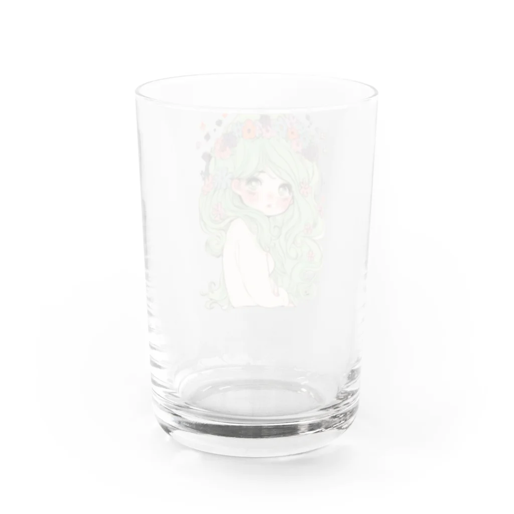 天道虫のグリーンフラワーガール Water Glass :back