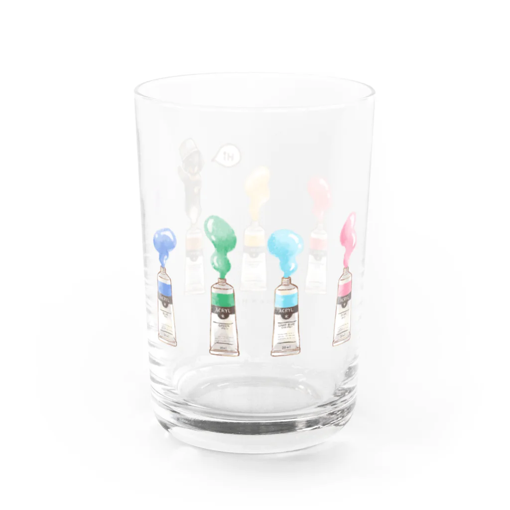 にじいろ＊ひろばの絵の具チューブからこんにちは！ダックス カラフルver.2 Water Glass :back