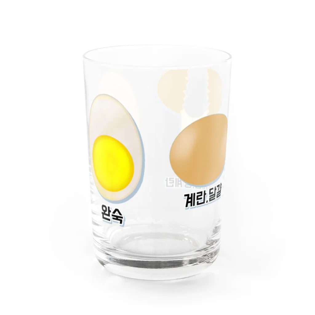 LalaHangeulの卵 生卵 半熟 完熟⁉︎　韓国語デザイン Water Glass :back