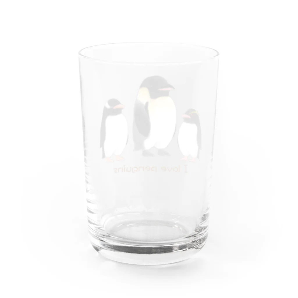 竜の工房・翔 -SUZURI SHOP-のI Love Penguins Water Glass :back