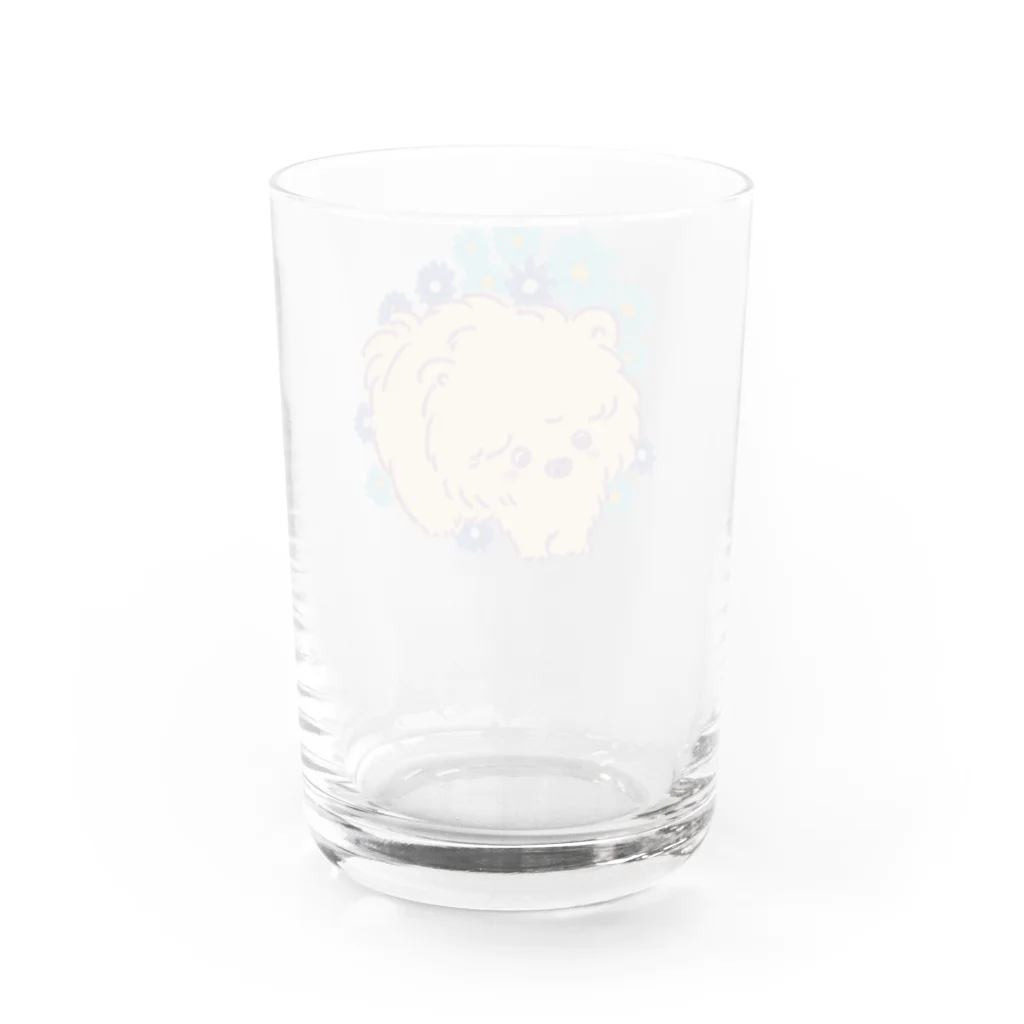 猫のきぬくんのお店のポメプーと青いガーベラ Water Glass :back