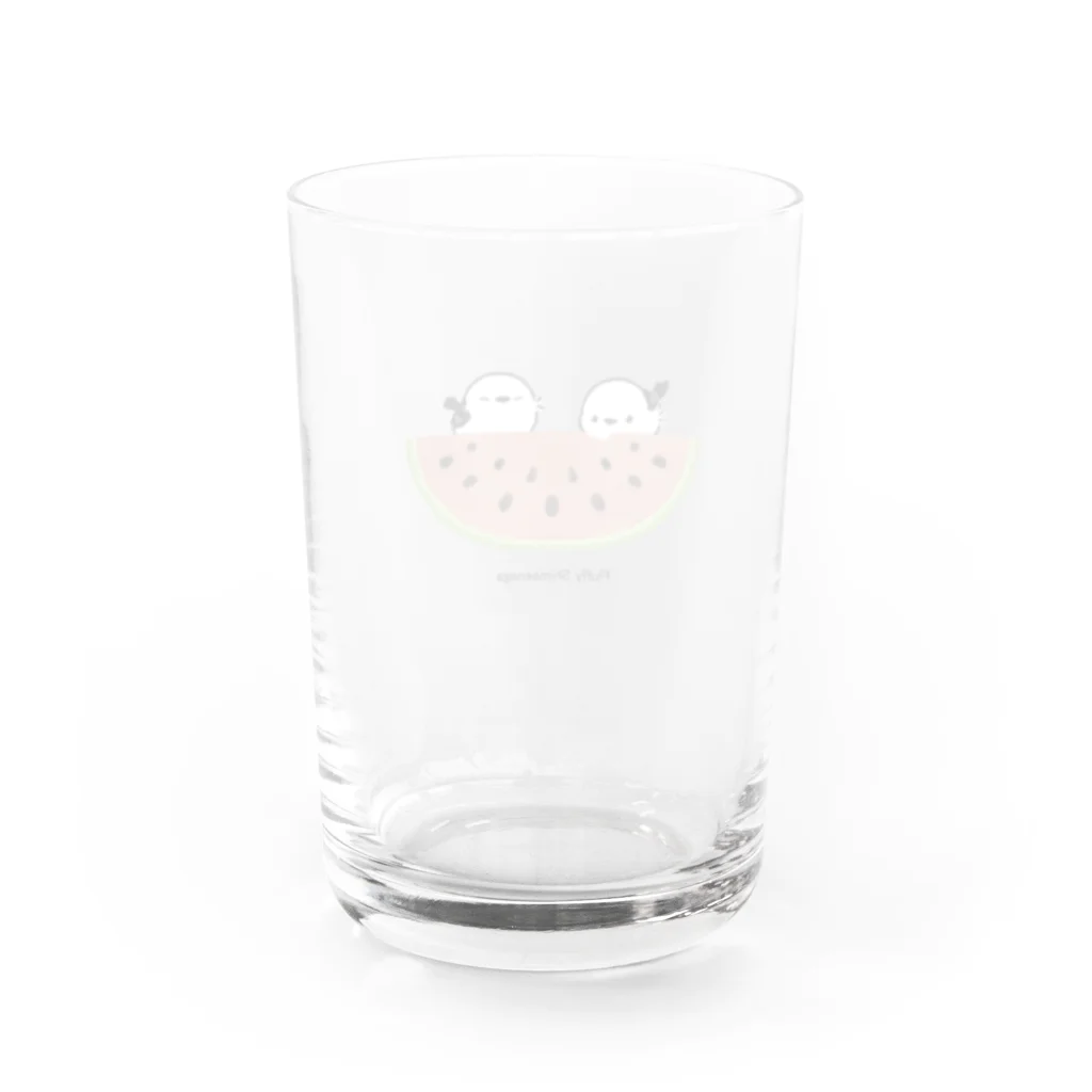 rina_suzuriのもふもふシマエナガとスイカ　コップ Water Glass :back