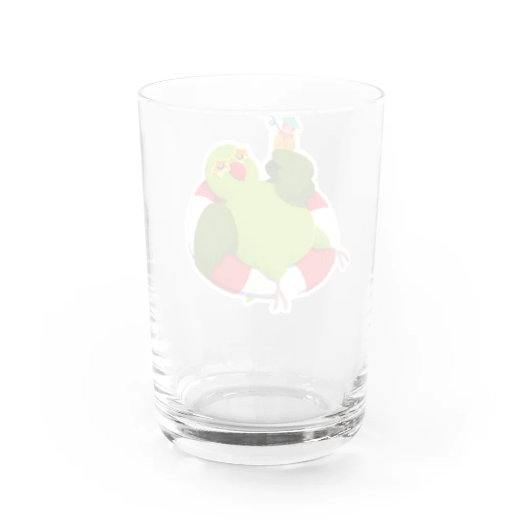 赤卵太郎🥚家族になったぽん太🦜のサマーぽんちゃん🌻浮き輪でご機嫌🛟 Water Glass :back