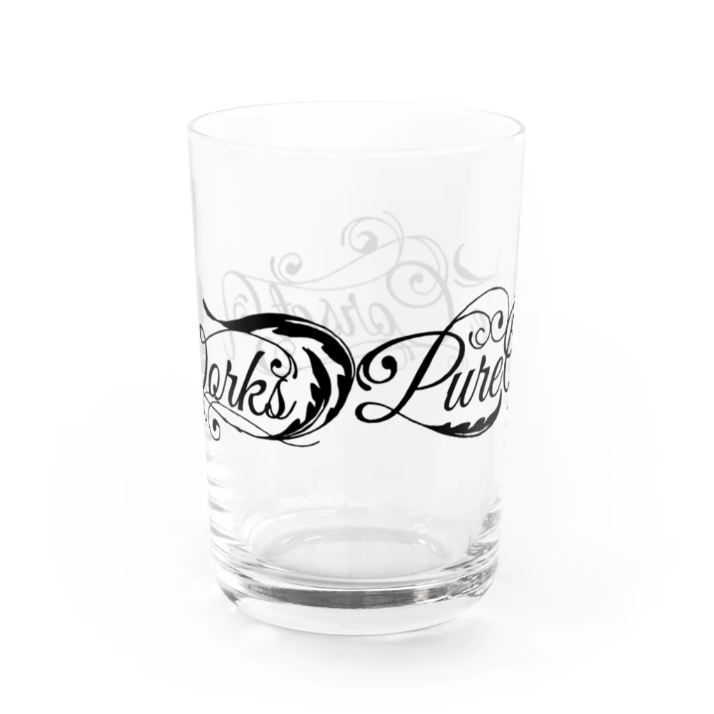 ピュアワン コルセット ワークスのロゴ（横文字） Water Glass :back