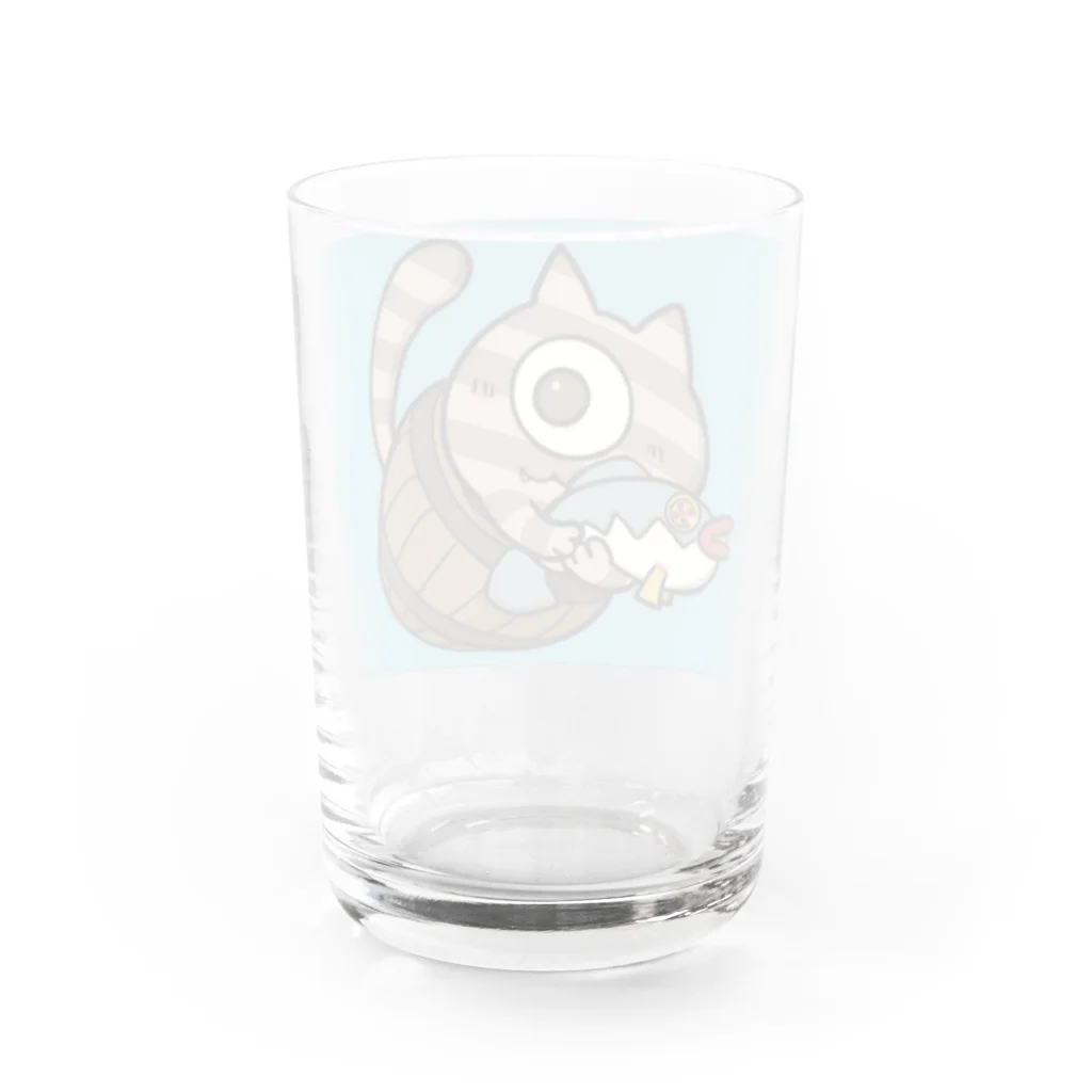 MORIたる露店のしましまのねっことおさかなのぬいぐるみ Water Glass :back