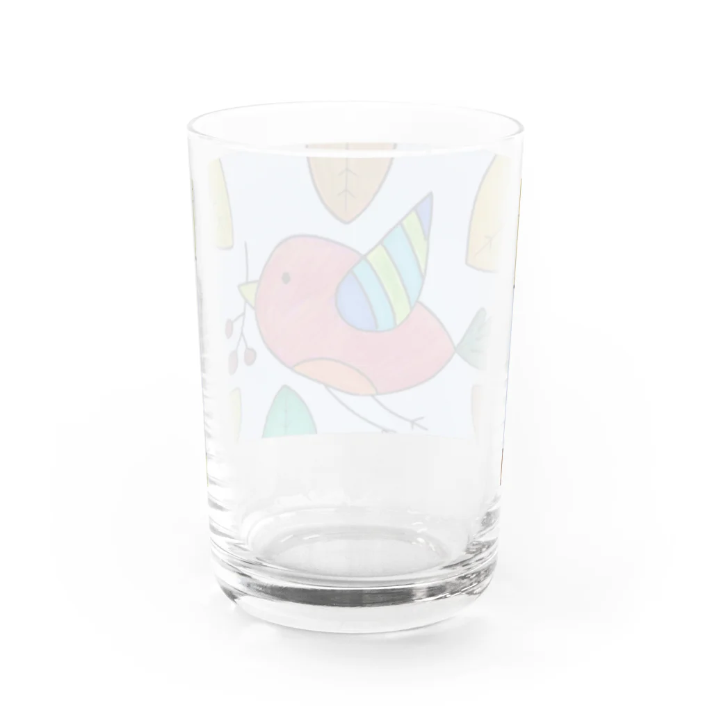 結華の#障害者アート 手描きイラスト 小鳥 葉っぱ Water Glass :back