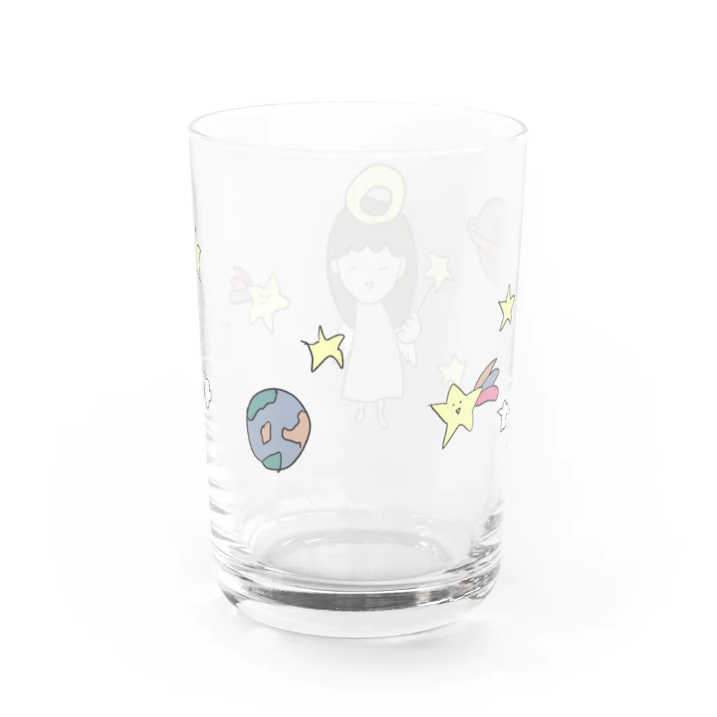 おかめちゃんのアイテムショップのおかめ天使ちゃんと宇宙 Water Glass :back