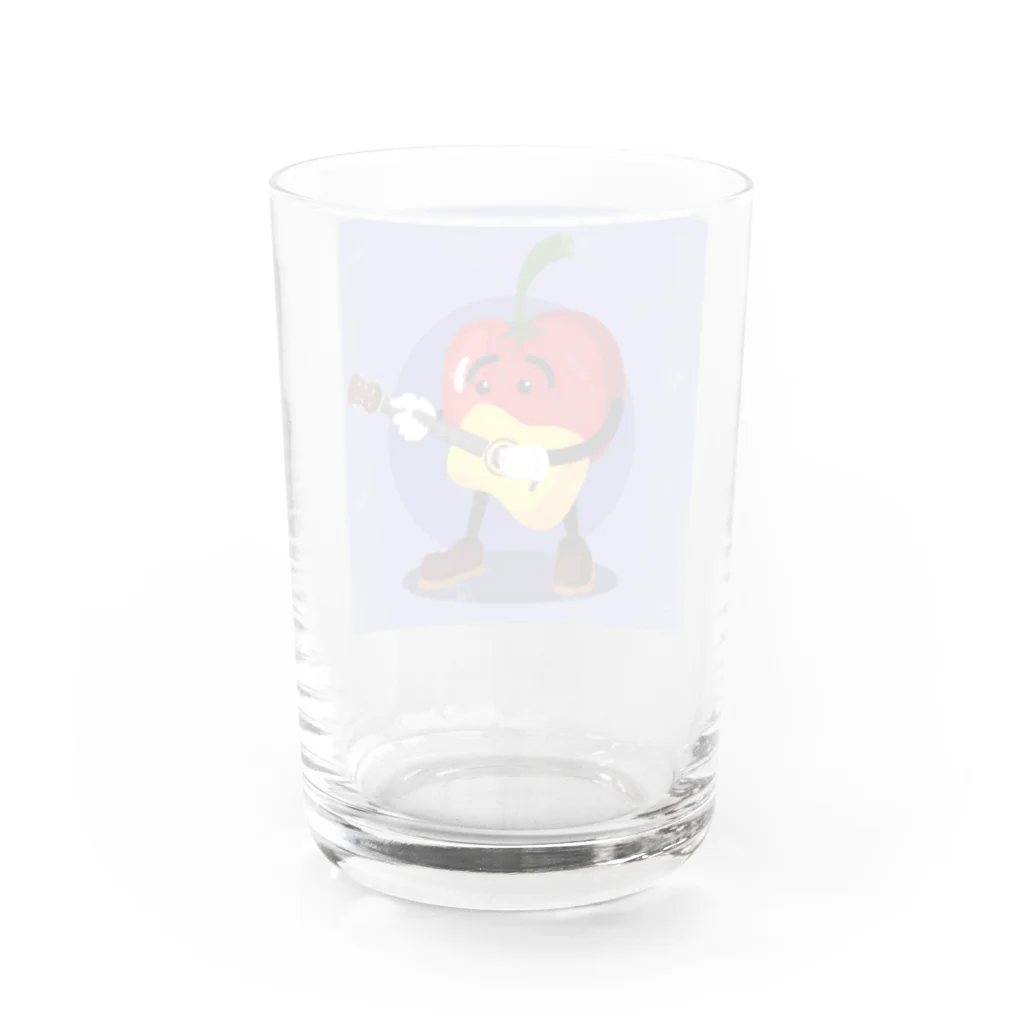 satomatoのイラストのギターを弾くトマトくん Water Glass :back