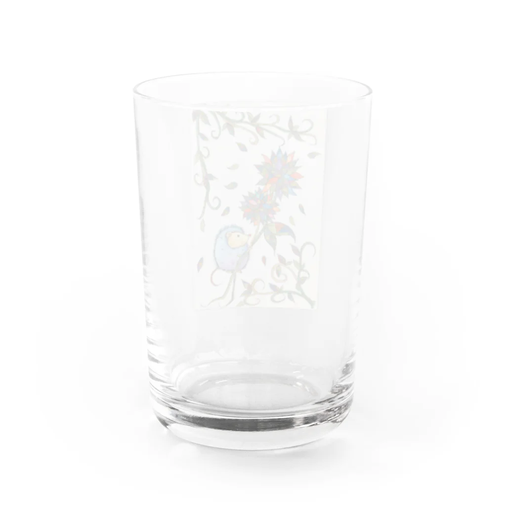 suuのカラフルな花とハリネズミ Water Glass :back