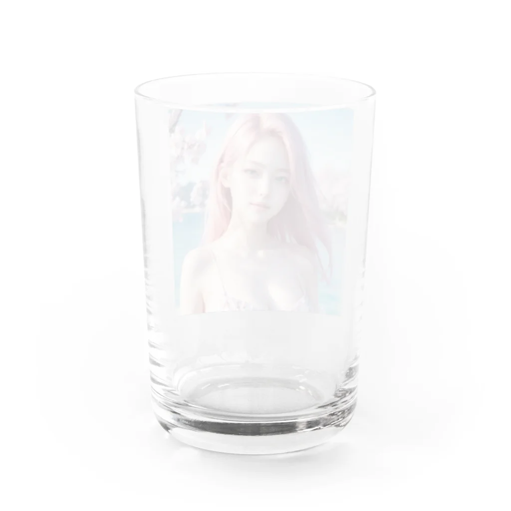 AI goddessの桜と川と青空と、ピンクの髪の女の子 Water Glass :back