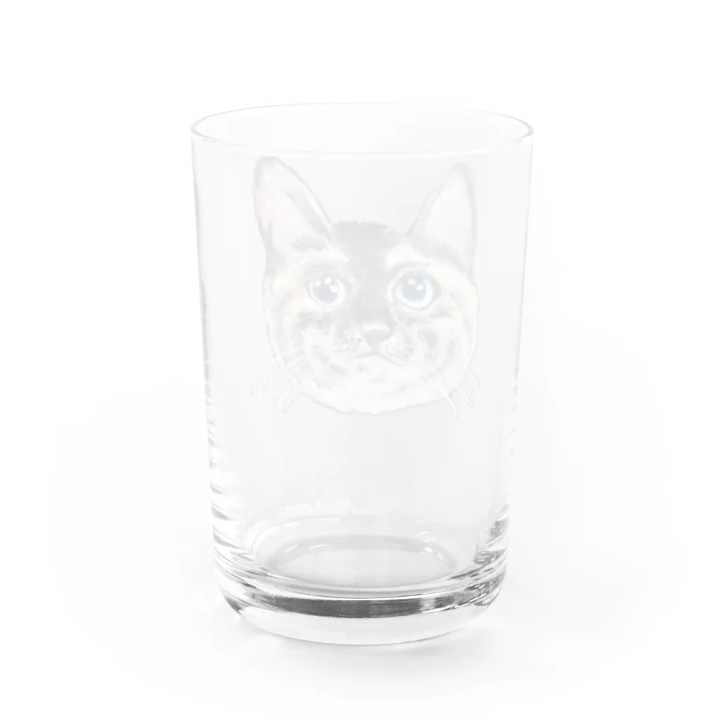 れいにゃん堂&れいにゃあ～と😺のチョークアートの見上げるサビ猫 Water Glass :back