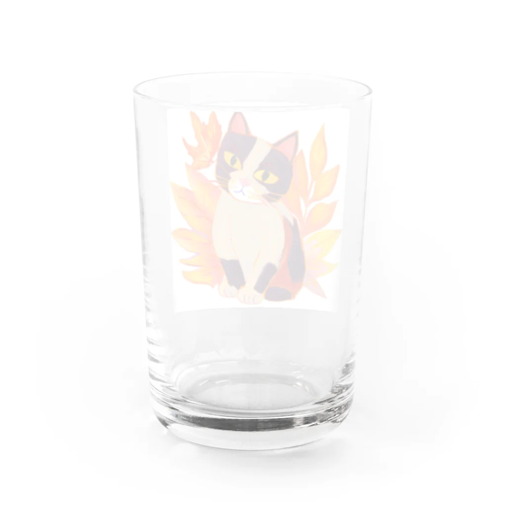 MYST_RIVENの紅葉と三毛猫 Water Glass :back