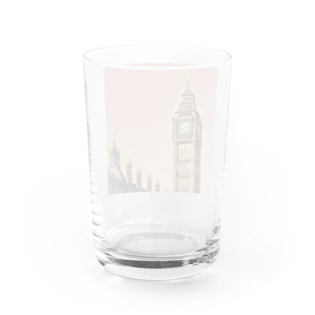 K-K123456のレトロなビックベンのイラストグッズ Water Glass :back