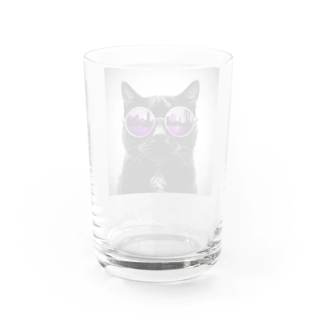 Moa_Mindの黒猫紫サングラス Water Glass :back