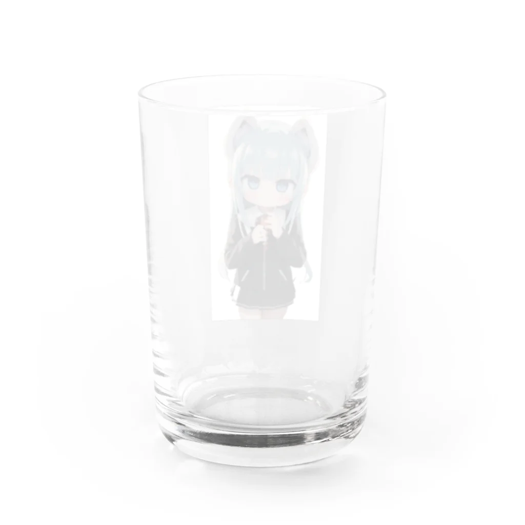 ケモ耳美少女キツネちゃん（AIart）の獣の耳と美しい青い目少女 Water Glass :back