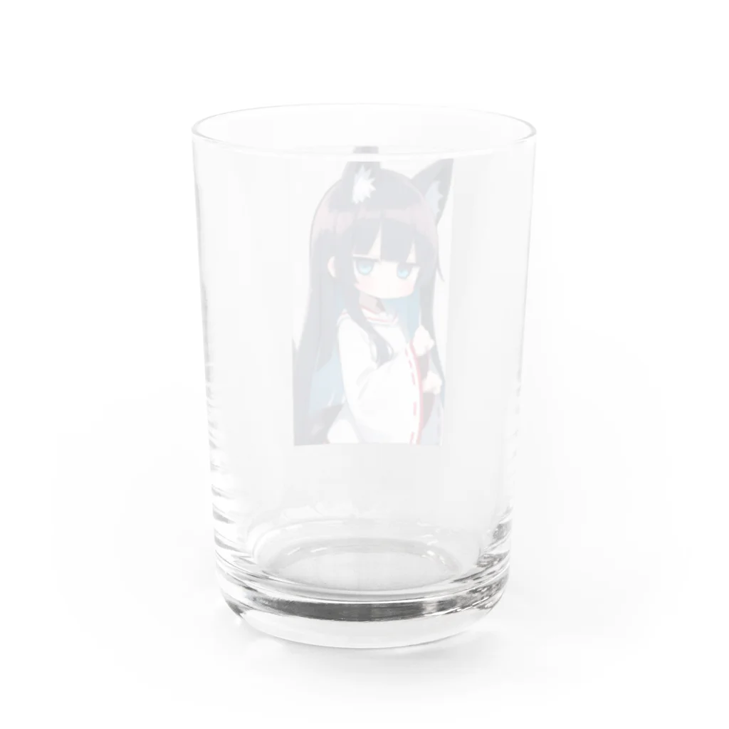 ケモ耳美少女キツネちゃん（AIart）の紺色の髪のキツネの女の子 Water Glass :back