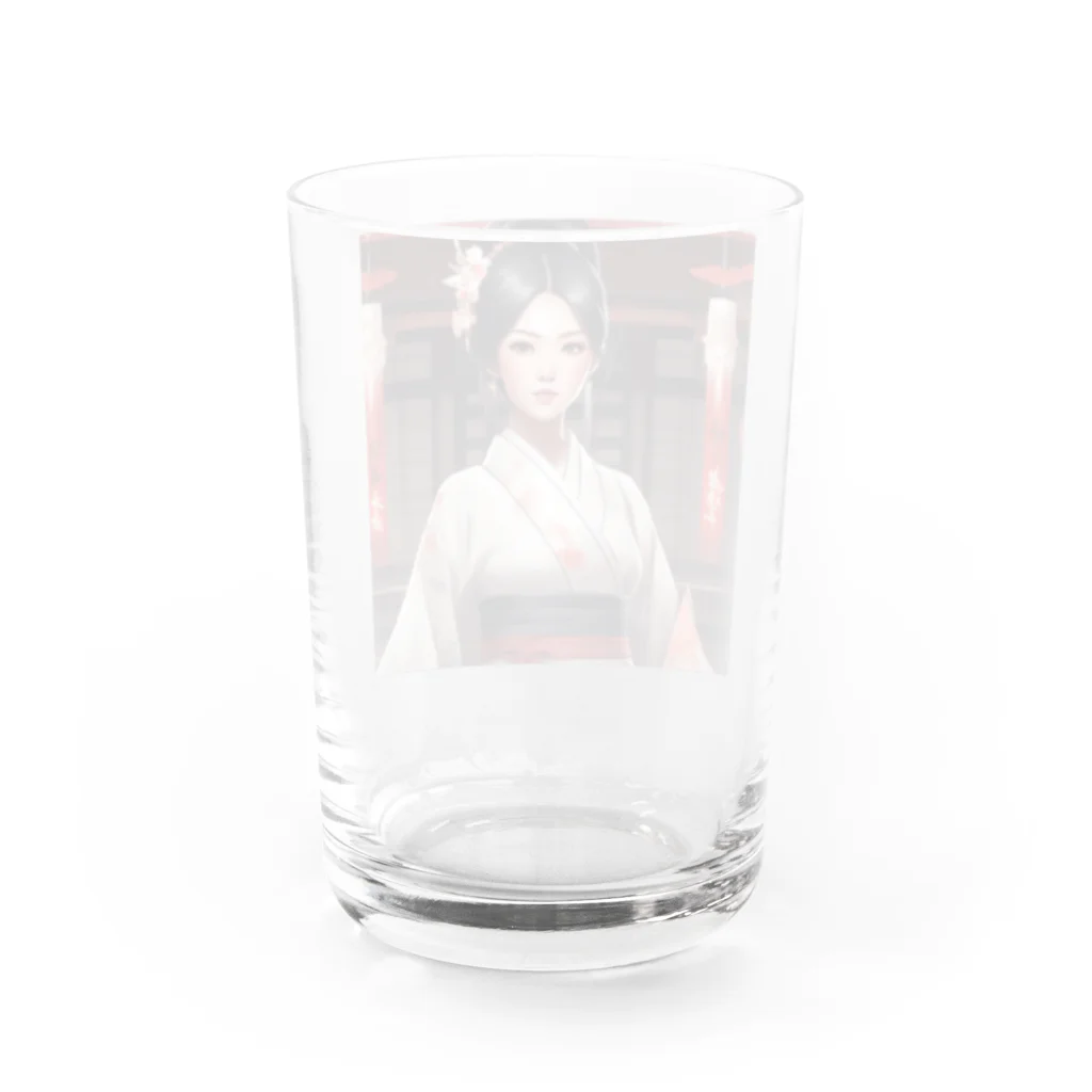 ワンダーワールド・ワンストップの黒髪の美しいポニーテール姿の巫女さん Water Glass :back