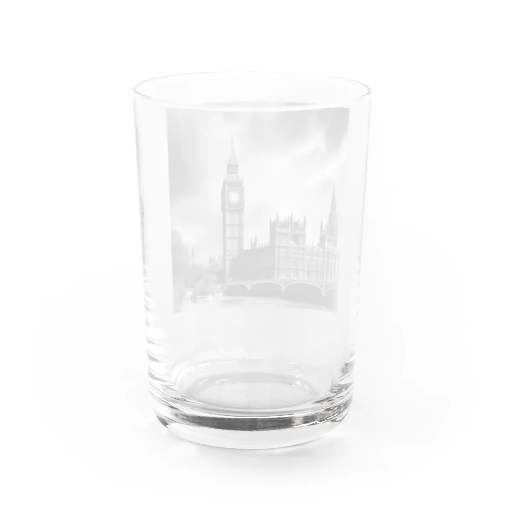 NYNANTのモノクロ　世界遺産　ウェストミンスター宮殿　ビッグベン Water Glass :back