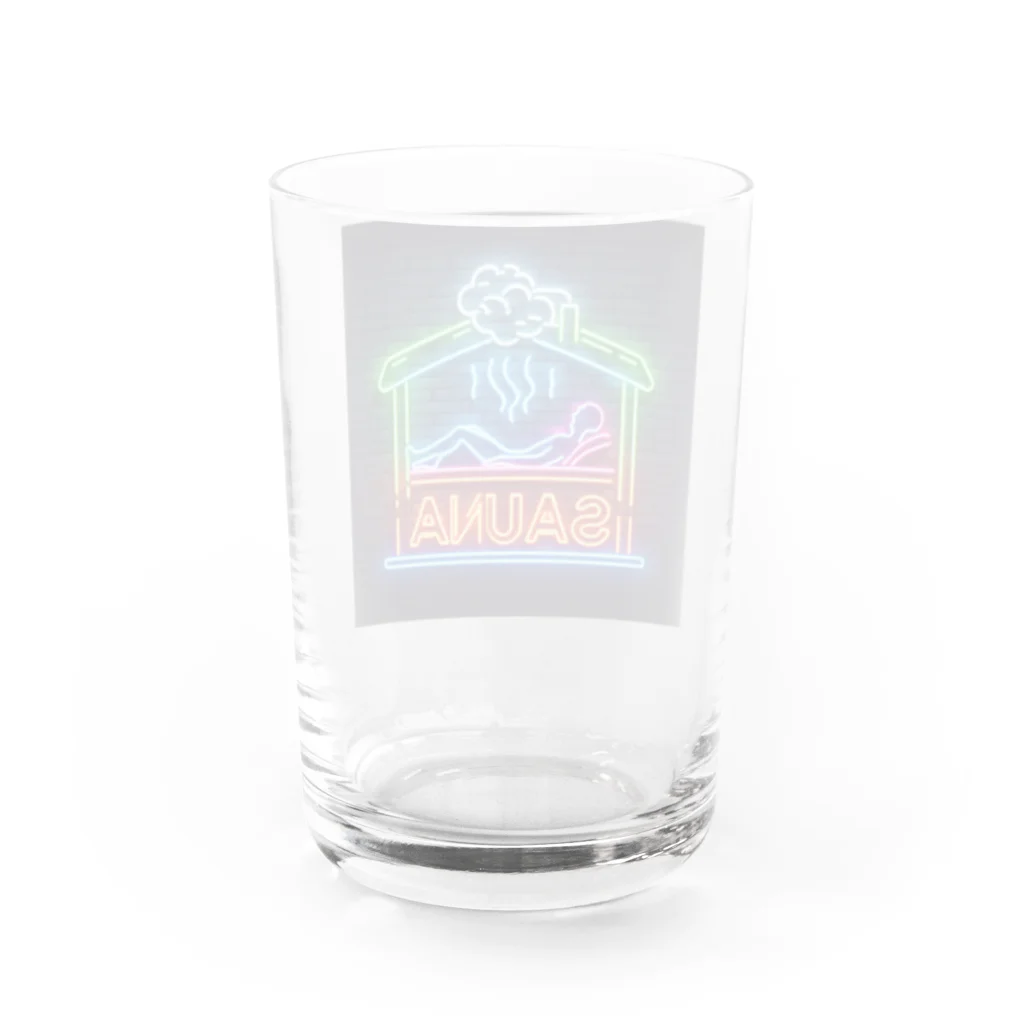 N SAUNA LOGOのネオン風サウナロゴ2 Water Glass :back