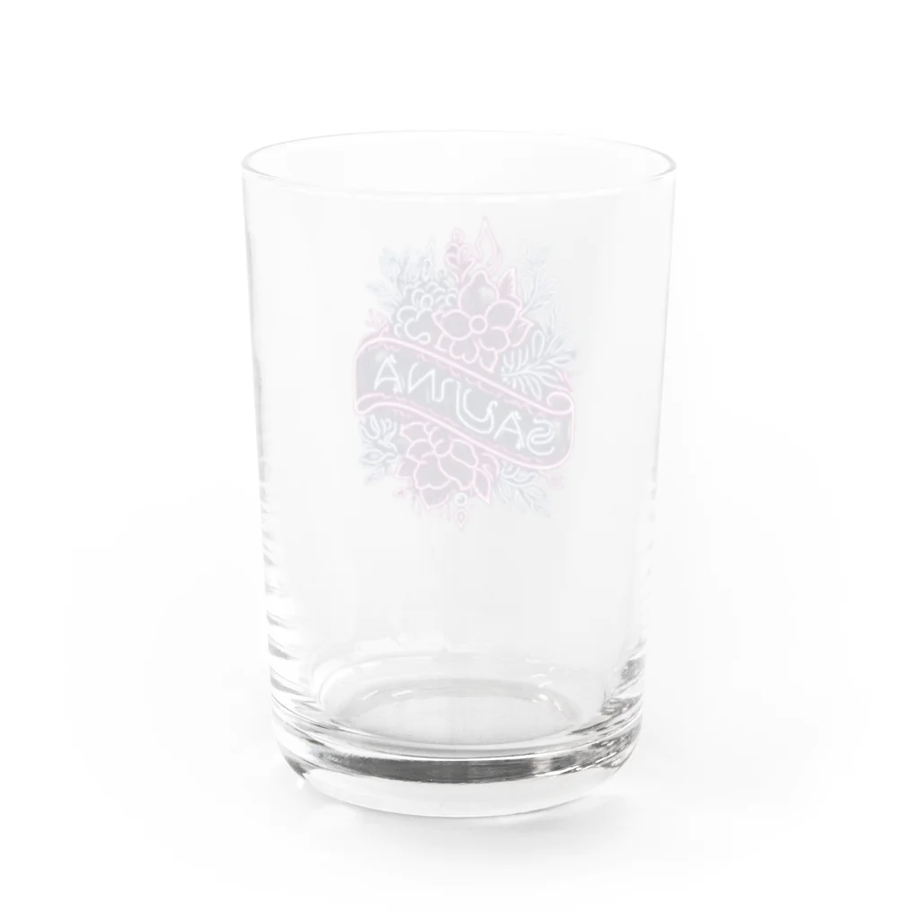 N SAUNA LOGOのネオン風花柄サウナロゴ11　花柄ver.4 Water Glass :back