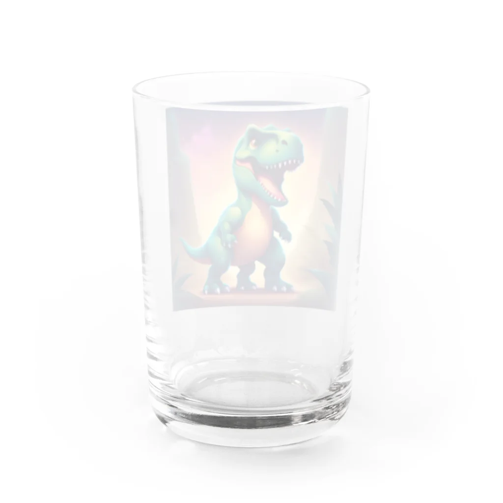 春乃遊羽アイディアイラストショップの可愛いティラノサウルス Water Glass :back