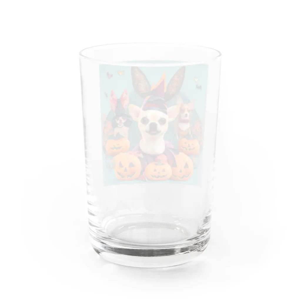 チワワ愛好家ショップのカラフルな夜のハロウィン・チワワ・フィエスタ Water Glass :back